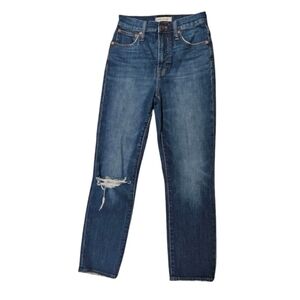 🔥Madewell The Perfect Vintage Crop Jean High-rise Ripped Knee Tapered Leg 24